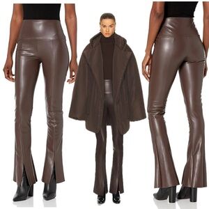 Norma Kamali Womens Chocolate Brown Faux Leather Spat Legging pants flare S NWOT